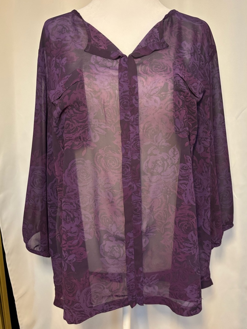 Torrid Size 3 Purple Sheer Floral Blouse | Lightweight Flowing Top - Picture 2 of 5